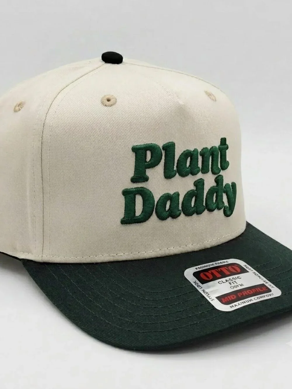 Retro Plant Daddy Embroidered Hat OTTO Cream Forest Green Snapback Cap New Funny